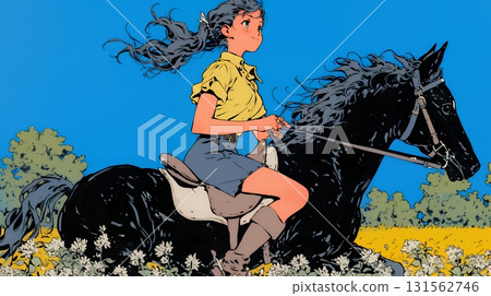 Young woman riding a horse Young woman riding a horse 131562746