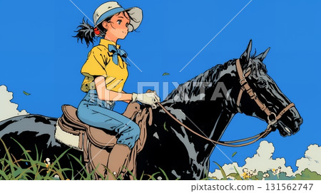 Young woman riding a horse Young woman riding a horse 131562747