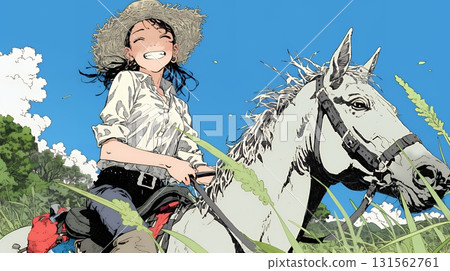 年輕女子騎馬 131562761