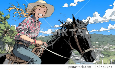 年輕女子騎馬 131562763