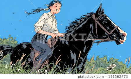 年輕女子騎馬 131562773