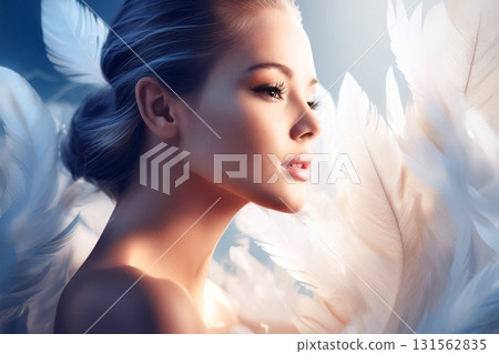 Image of a woman with white feathers 131562835