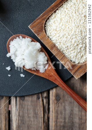 Making Shio Koji with Dried Koji and Coarse Salt: Ingredients before mixing 131562942