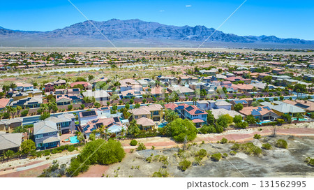 Aerial Residential Neighborhood and Desert Landscape in Las Vegas Nevada 131562995