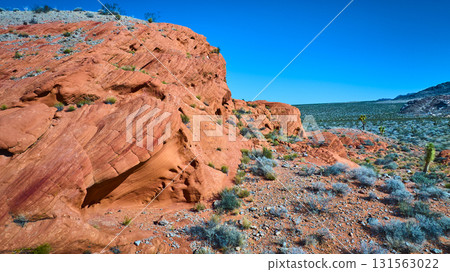 Red Sandstone Formations and Desert Vegetation Under Blue Sky Red Sandstone Formations and Desert Vegetation Under Blue Sky 131563022