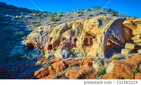 Whitney Pocket Arch Formations and Sunlit Sandstone at Gold Butte National Monument 131563224