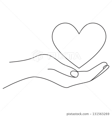 Hand holding a heart continuous line drawing Hand holding a heart continuous line drawing 131563269