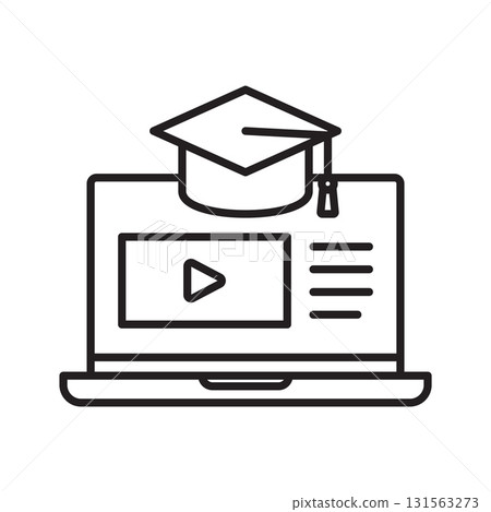 Graduation cap on a laptop. E-learning and online education icon Graduation cap on a laptop. E-learning and online education icon 131563273
