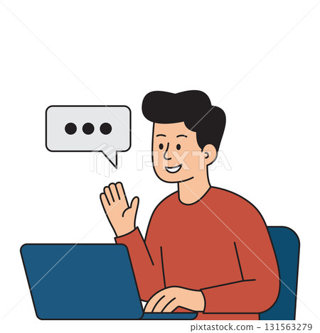 Man communicating online with a laptop. 131563279