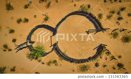 Aerial Livestock Corral and Desert Landscape Nevada 131563365