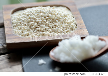 Making Shio Koji with Dried Koji and Coarse Salt: Ingredients before mixing 131563373
