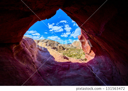 Whitney Pocket Arch Formation Framing Nevada Desert and Blue Sky 131563472