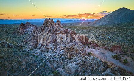Aerial Dramatic Rock Formations at Golden Hour in Desert Landscape Aerial Dramatic Rock Formations at Golden Hour in Desert Landscape 131563585