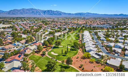 Aerial Golf Course Residential Neighborhood Las Vegas Mountain View Aerial Golf Course Residential Neighborhood Las Vegas Mountain View 131563588