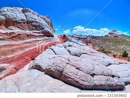 White Pocket Arizona Swirling Sandstone Formations and High Desert Panorama 131563602