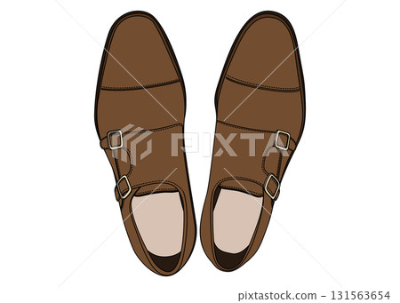 An illustration of brown monk strap business shoes viewed from directly above An illustration of brown monk strap business shoes viewed from directly above 131563654