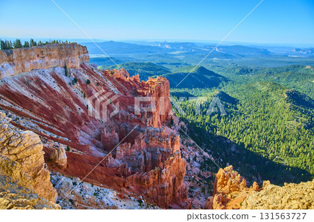 Bryce Canyon Red Rock Cliffs and Pine Forest Vista at Rainbow Point Utah 131563727