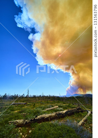Wildfire Smoke Plumes Sun and Burned Forest Landscape Utah 131563796