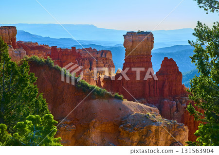 Bryce Canyon Hoodoo Rock Formation and Pine Trees at Scenic Overlook 131563904