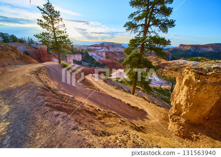 Queens Garden Navajo Loop Trail with Hoodoo Formations and Pine Trees at Bryce Canyon 131563940