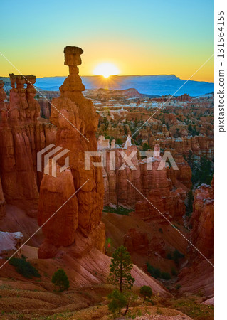 Sunrise Sunburst Over Thor's Hammer Hoodoo at Bryce Canyon National Park Utah Sunrise Sunburst Over Thor's Hammer Hoodoo at Bryce Canyon National Park Utah 131564155