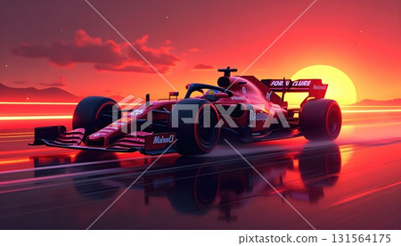 Artistic Motorsport Concept Depicting Formula 1 Car Racing at Golden Hour Artistic Motorsport Concept Depicting Formula 1 Car Racing at Golden Hour 131564175