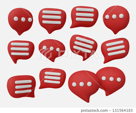 Set of red 3D chat bubbles with text symbols, perfect for messaging, social media, communication, and digital interaction concepts 131564183