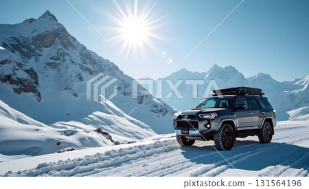 Outdoor Vehicle Adventure Scene Depicting Rugged SUV in Wilderness Landscape 131564196