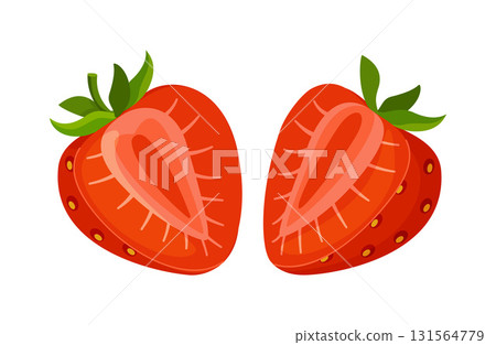 Fresh red strawberry, cut in half. Hand drawn flat style isolated Fresh red strawberry, cut in half. Hand drawn flat style isolated 131564779