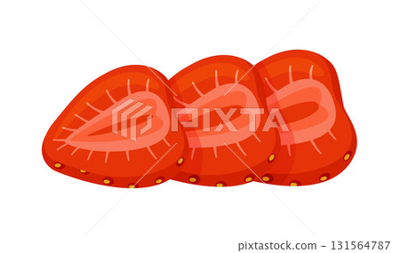 Sliced strawberry, separated into several layers. Hand drawn flat style isolated 131564787