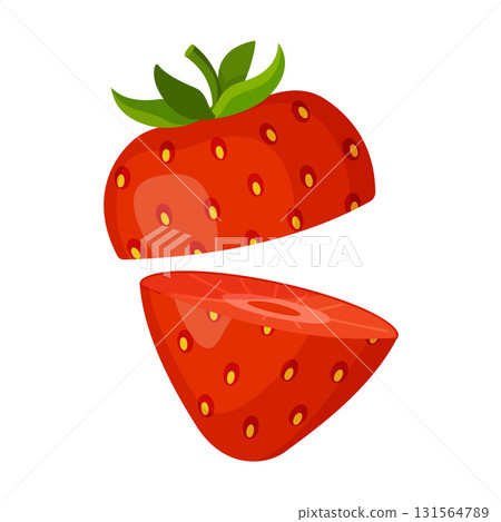 Fresh red strawberry, cut in half. Hand drawn flat style isolated Fresh red strawberry, cut in half. Hand drawn flat style isolated 131564789