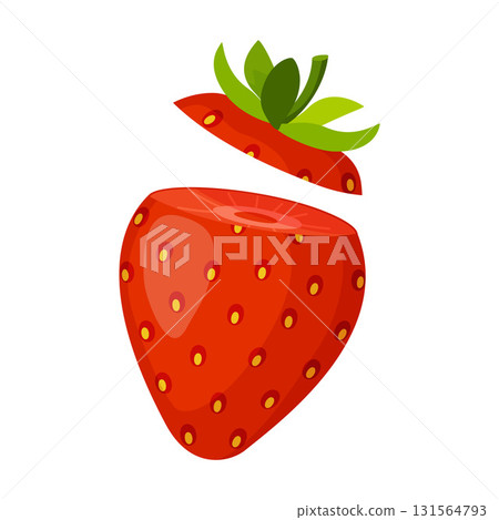 Fresh red strawberry, cut juicy berry. Hand drawn flat style isolated Fresh red strawberry, cut juicy berry. Hand drawn flat style isolated 131564793