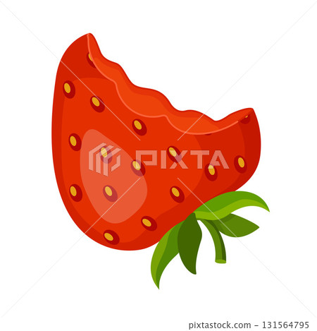 Bitten strawberry. fresh bright berry flat style isolated Bitten strawberry. fresh bright berry flat style isolated 131564795