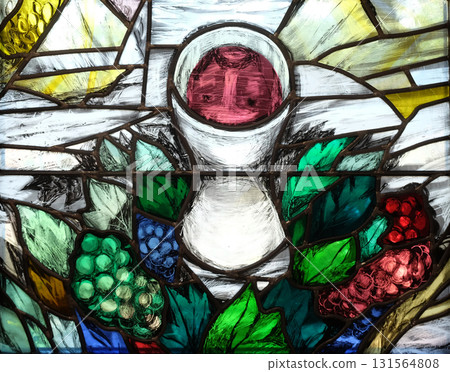 Eucharist, stained glass window by Sieger Koder in church of Saint Bartholomew in Leutershausen, Germany Eucharist, stained glass window by Sieger Koder in church of Saint Bartholomew in Leutershausen, Germany 131564808