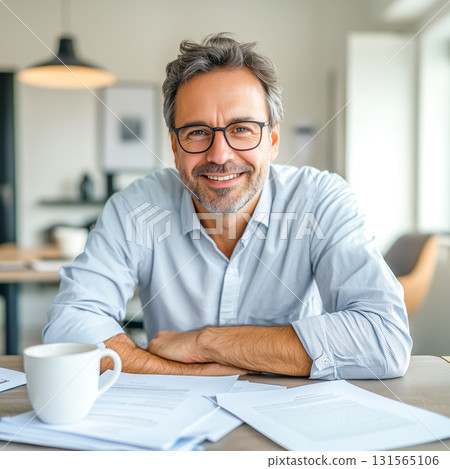 A middle-aged man who embodies knowledge and leadership 131565106