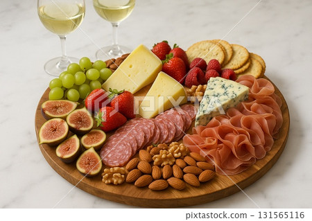Cheese and prosciutto hors d'oeuvre plate | with fruits and nuts Cheese and prosciutto hors d'oeuvre plate | with fruits and nuts 131565116