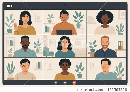 Online meeting illustration | Video call, remote work, teamwork 131565228