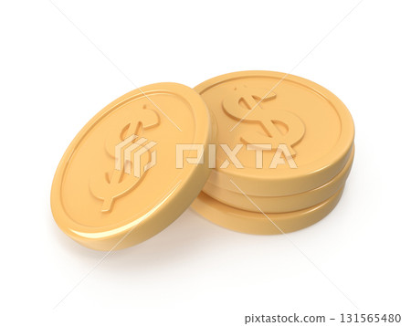 Golden Dollar Coins Stacked and Leaning for Finance and Savings 131565480