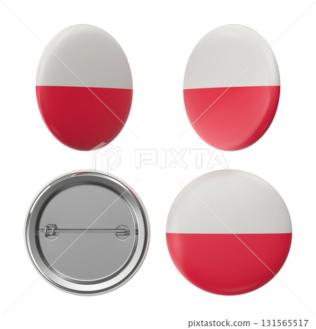 Polish Flag Button Badges White and Red, Various Angles 131565517