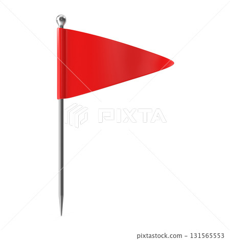 Red triangular flag on a silver pin Red triangular flag on a silver pin 131565553