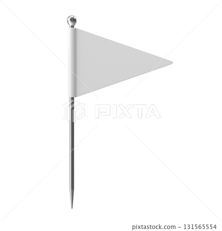 White triangular flag on a stick, isolated White triangular flag on a stick, isolated 131565554