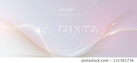 Abstract soft white, gold wave line pattern and texture on light gray gradient background. Vector element smooth line design. Digital technology concept for luxury business template, banner background 131565736