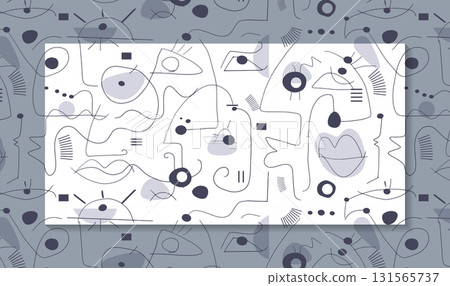 Illustration simple drawing geometric shape, doodle art. Abstract graphic design, vector seamless pattern with black and white line. Cute cartoon seamless design for print fabric, wallpaper background 131565737