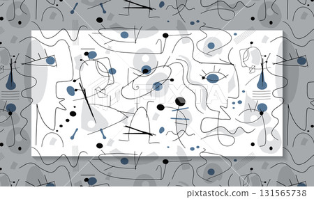 Illustration simple drawing geometric shape, doodle art. Abstract graphic design, vector seamless pattern with black and white line. Cute cartoon seamless design for print fabric, wallpaper background 131565738
