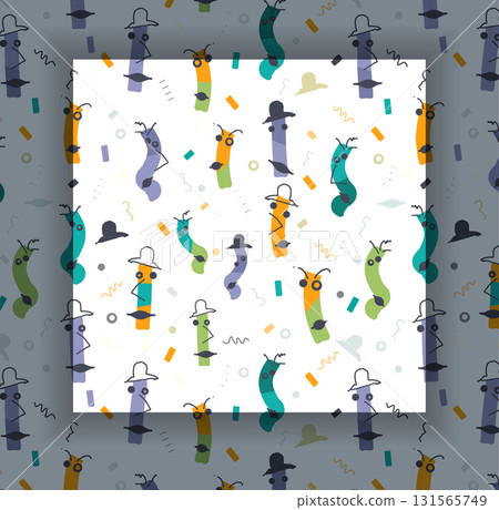 Illustration simple drawing, doodle art kid style. Abstract graphic design, seamless vector pattern with colorful and cute cartoon portrait  131565749