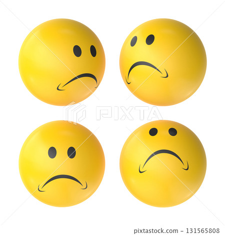 Four sad smiley faces a collection of depressed emoji spheres Four sad smiley faces a collection of depressed emoji spheres 131565808