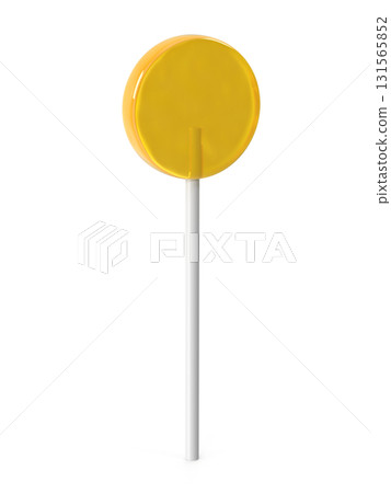 Yellow lollipop on white stick isolated Yellow lollipop on white stick isolated 131565852