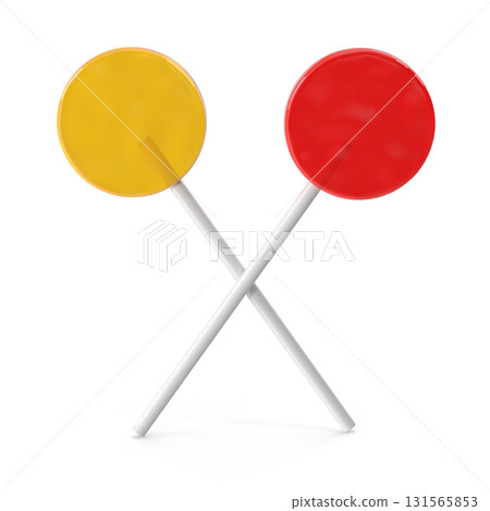 Two colorful lollipops crossed on a white stick Two colorful lollipops crossed on a white stick 131565853