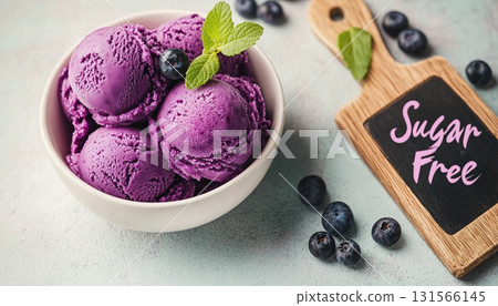 Gluten free purple potato flour ice cream scoop on white bowl 131566145
