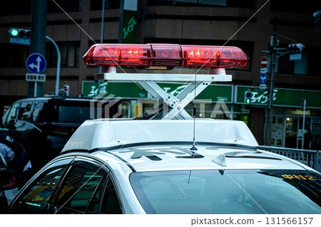 Red lights of a police car on duty Red lights of a police car on duty 131566157